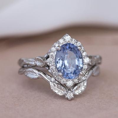 European and American New Retro Court Style Fashion Leaf Shape Inlaid with Sapphire Personality Women's Ring