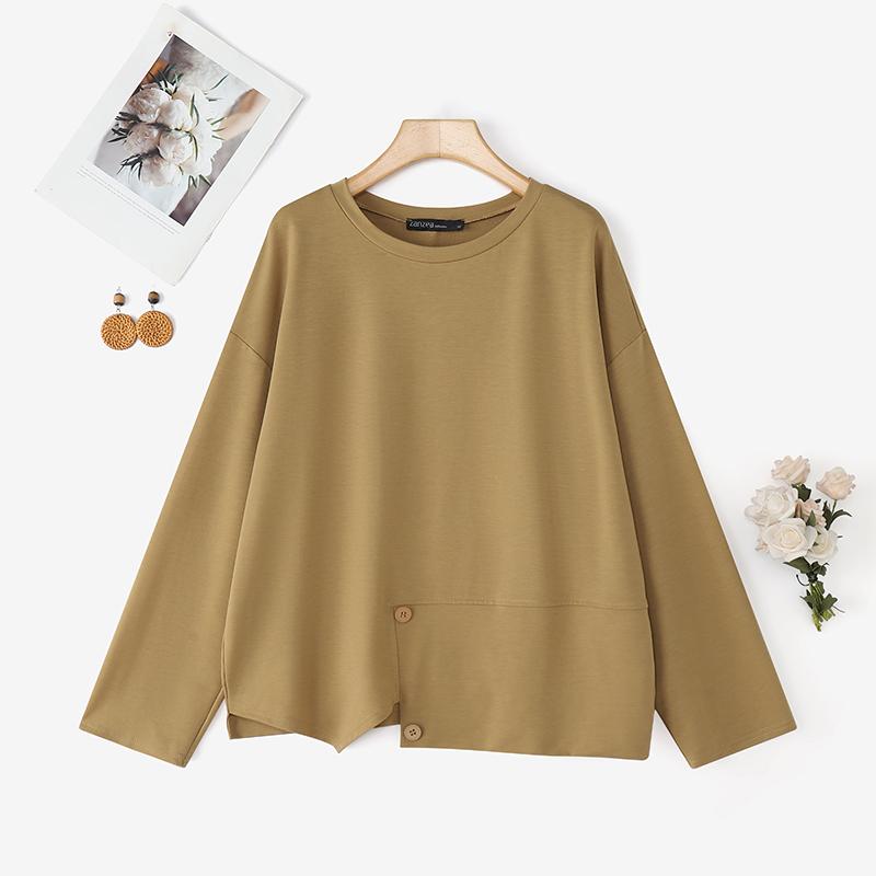 ZANZEA Женская повседневная блузка-пуловер с круглым вырезом, свободного кроя, с длинным рукавом