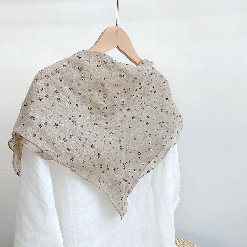 Japanese Rain And Dew Hemp Primary Color Floral Small Flower Linen Scarf Breathable Thin Shawl Neck Protection Sun Protection Silk Scarf Women