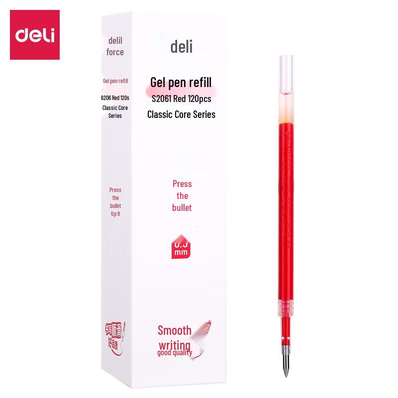 Deli S206 0.5mm Quick-Drying Red Gel Pen Refills (20-Pack)