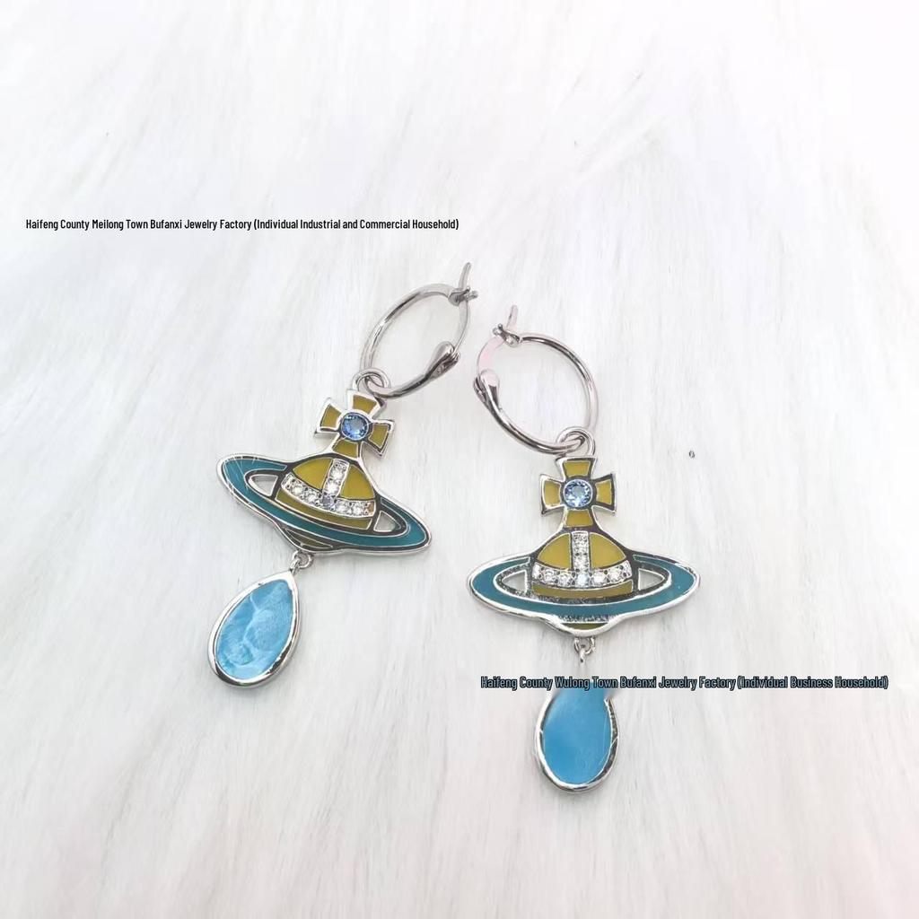 Стеклянный набор «Сатурн» от Concetta Cixi: Ожерелье, Браслет, Серьги-гвоздики - Женская Роскошная Панк-Цепочка на Ключицы