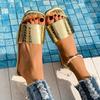 Flat-bottomed Slippers Women's Summer New Square-headed Low-heeled Stone-patterned One-word Cool Slippers