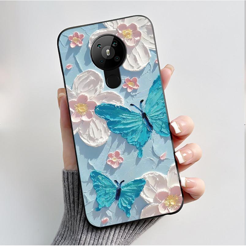 Чехол с рисунком для Nokia 5.3/Nokia 5.4/Nokia 3.4 Мягкий силиконовый черный чехол-обложка Милый цветочный мультяшный корпус Fundas