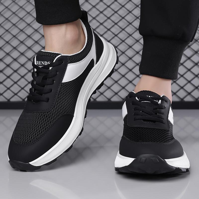 Summer Mesh Casual Sneakers for Man New Lace Designer Sports Running Shoes Male Fashion Solid Color Cow Leather Zapatos Hombre