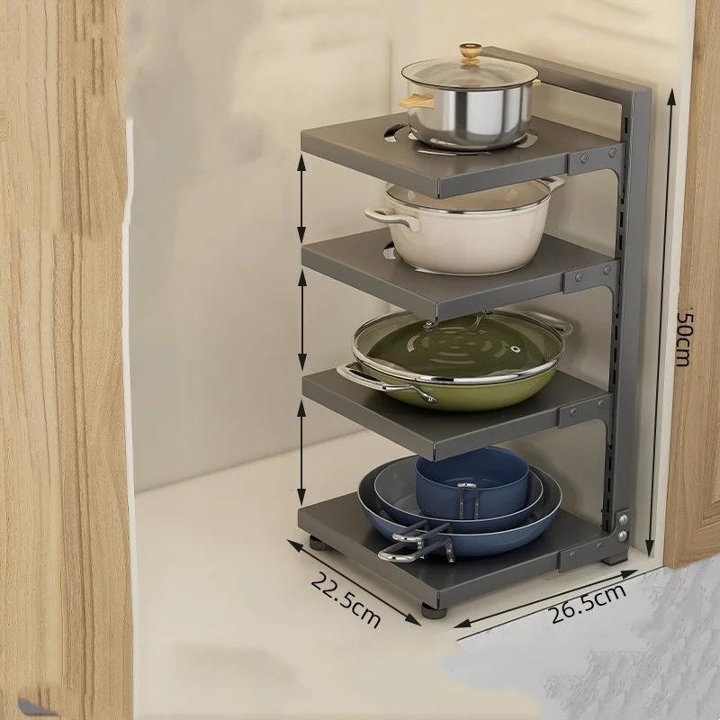 Кухонная стойка для хранения Регулируемая стойка для тарелок и кастрюль из углеродистой стали Свободная многоярусная защелкивающаяся напольная стойка для кастрюль Кухонное хранение