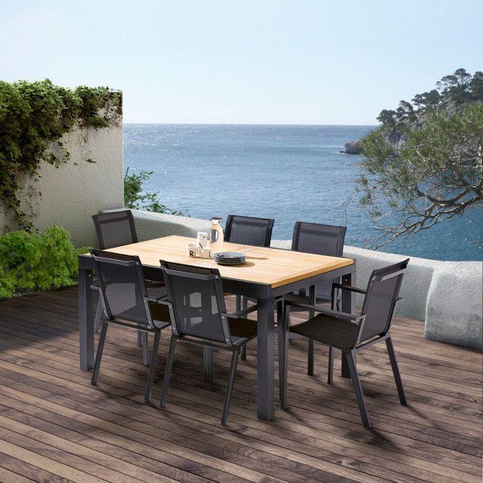 Garden Furniture Set Bali T 6 / 10 + F 6 Teak Black Wilsa Garden
