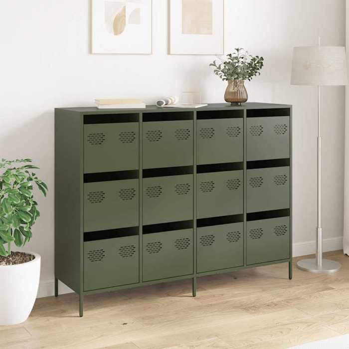 VidaXL Olive Green Buffet 135x39x103.5 Cm Cold-rolled Steel, Storage Furniture, Kitchen Storage Furniture, Furniture 3307177