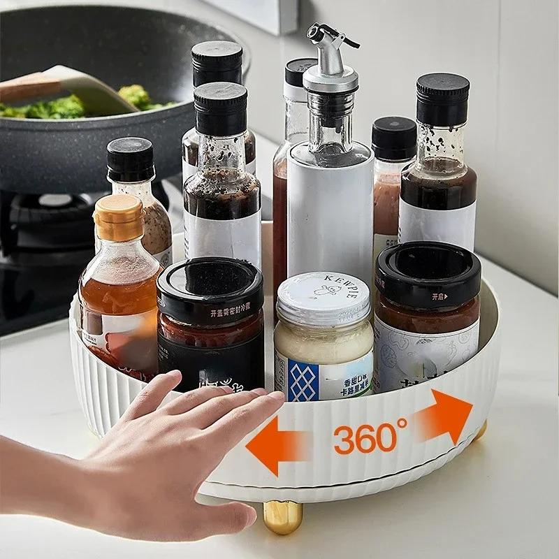 360 Rotation Non-Skid Spice Rack Pantry Cabinet Turntable with Wide Base Storage Bin Rotating Organizer for Kitchen Seasoning S