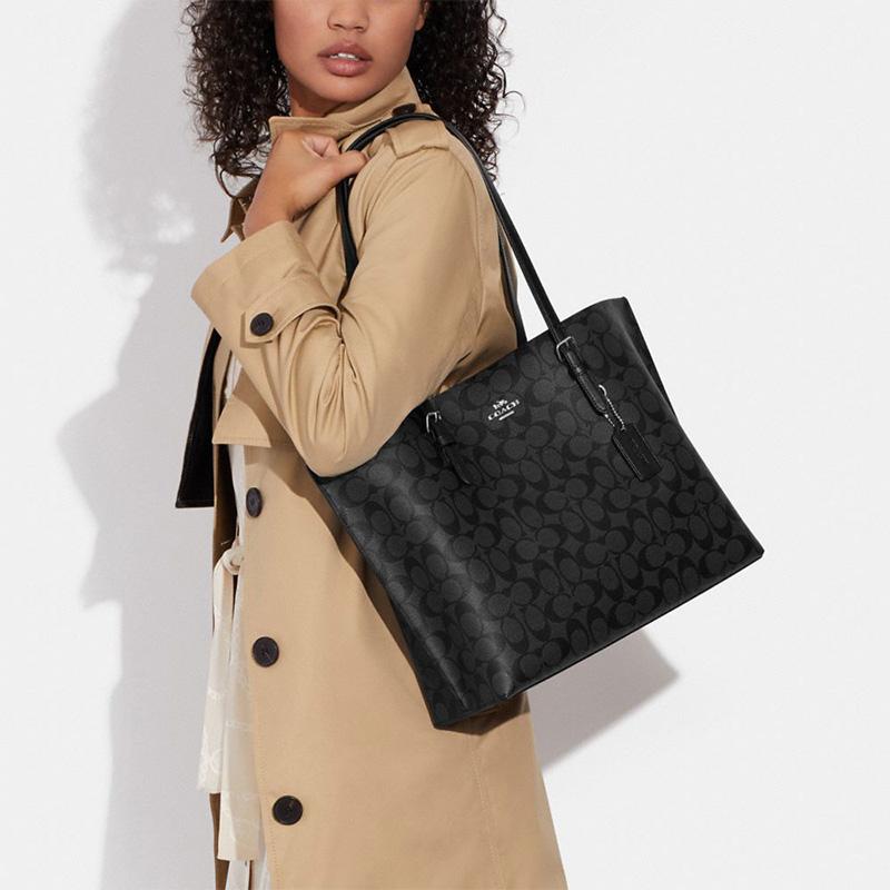 COACH shoulder bag Mollie Classic Logo Presbyopia Letters Fully Printed Zipper Closure Artificial Leather Tote Tote Shopping Handbag 34 Women's Black