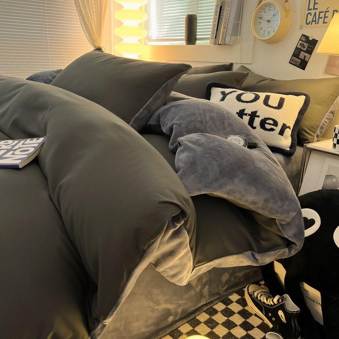 Комплект из четырех предметов из молочного флиса, простыни из стираного хлопка, утолщенный флис, простой полосатый комплект из трех предметов для общежития