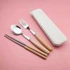 Портативный набор посуды из нержавеющей стали, деревянная ручка, палочки для еды, ложка, вилка, набор столовой посуды