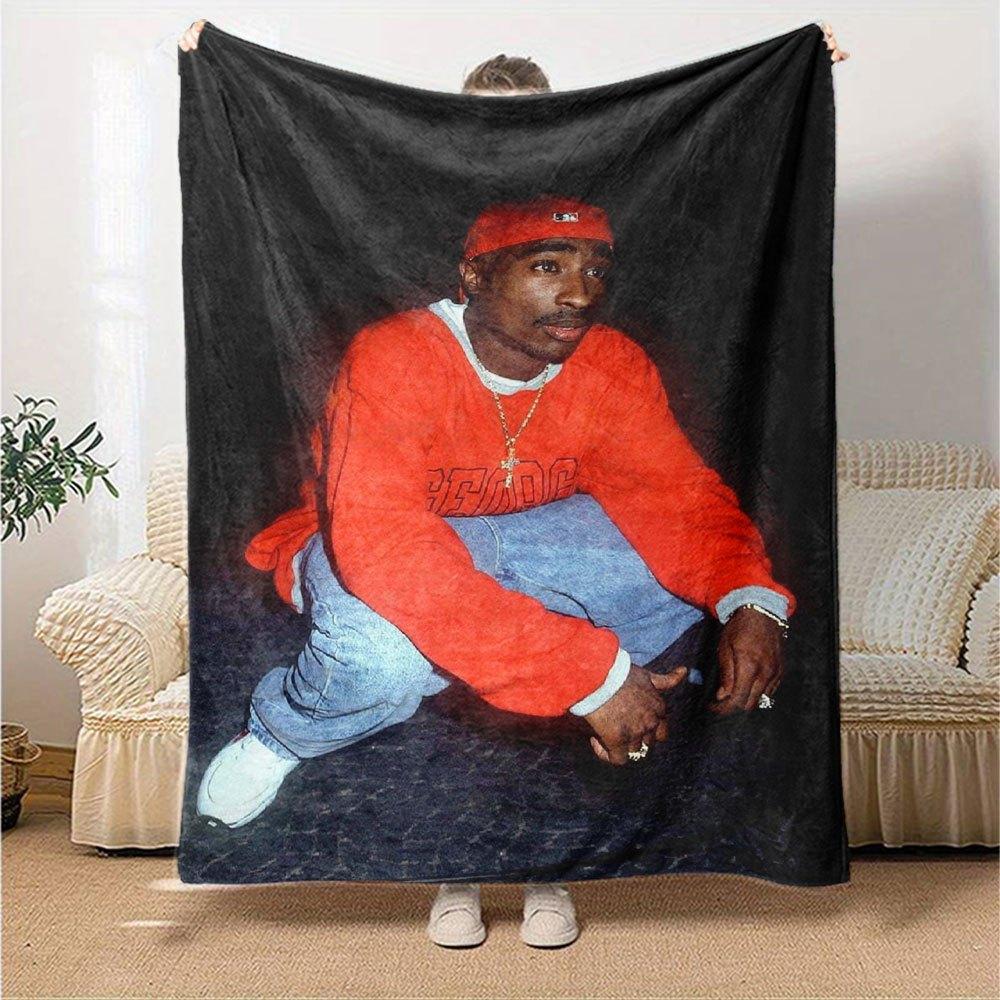 1 шт. Плед в стиле Hip Hop 2Pac, Мягкий, Легкий, Для всех сезонов, Многоцелевой плед для дивана, кровати, офиса и пикников, Французский стиль с культовыми обложками альбомов и цитатами