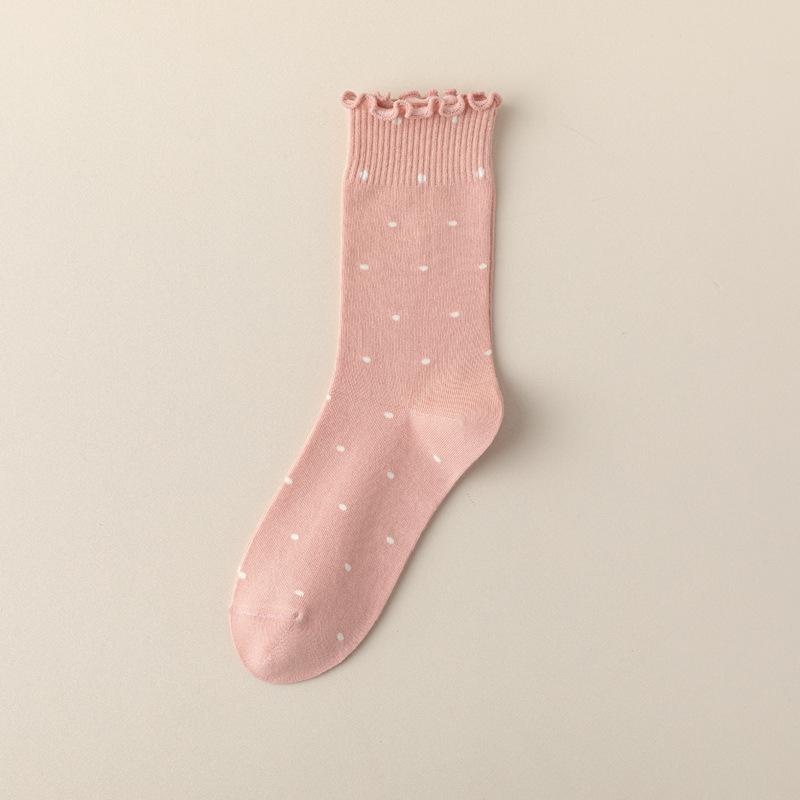 5/10 пар носков с фестончатым краем в форме ушей для женщин на весну-осень, в горошек, в стиле Instagram для девочек, милые носки до середины икры и носки-гольфы, впитывающие пот