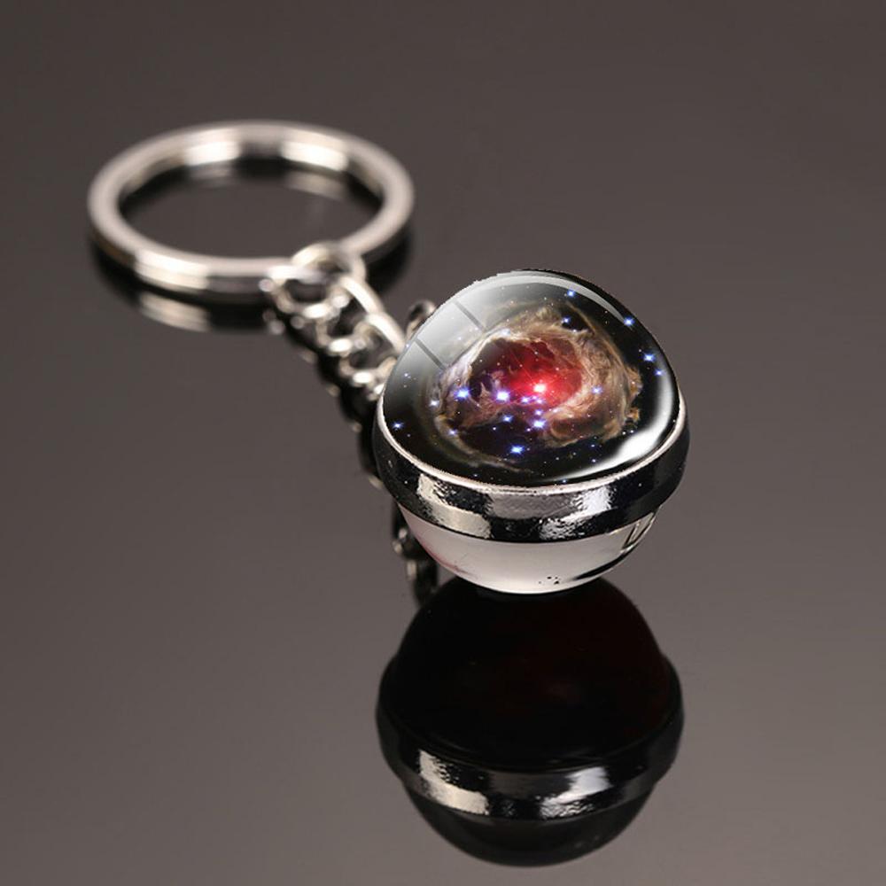 Sun Earth Double Side Glass Ball Nebula Moon Keychain Solar System Planet Keyring Luminous