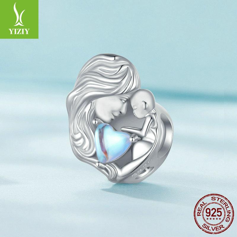 Moonstone Parent-Child S925 Sterling Silver Beads, Warm Mother'S Day Handmade Diy Bracelet Beads
