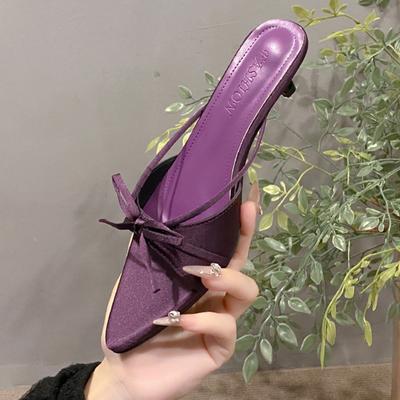 Модные женские тапочки Модные туфли с бантом и острым носком Элегантные туфли-лодочки Женские босоножки на каблуке 2025 Сексуальные новые шлепанцы Роскошные женские сандалии