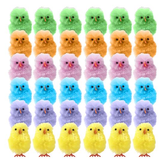 36 Pcs Easter Fur Chicks Mini Simulation Plush Chicks Small Colorful Fluffy Chicken Easter Basket Stuffer for Spring Home Garden Decor