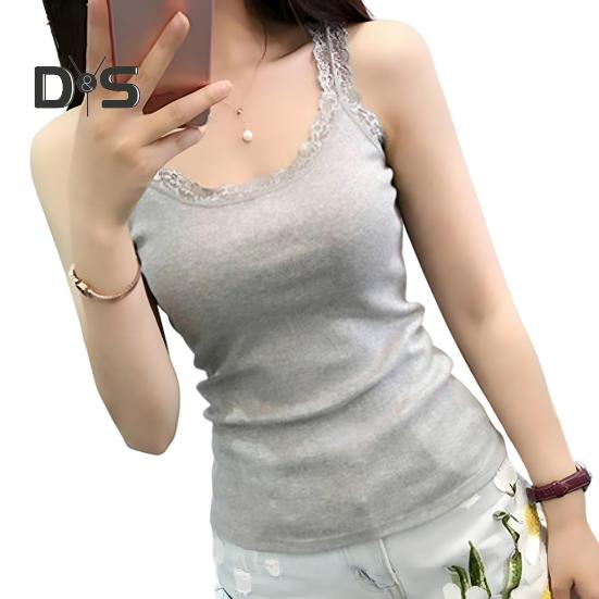 Женская туника с кружевной отделкой, топ без рукавов на тонких бретельках, летняя майка с круглым вырезом, майки