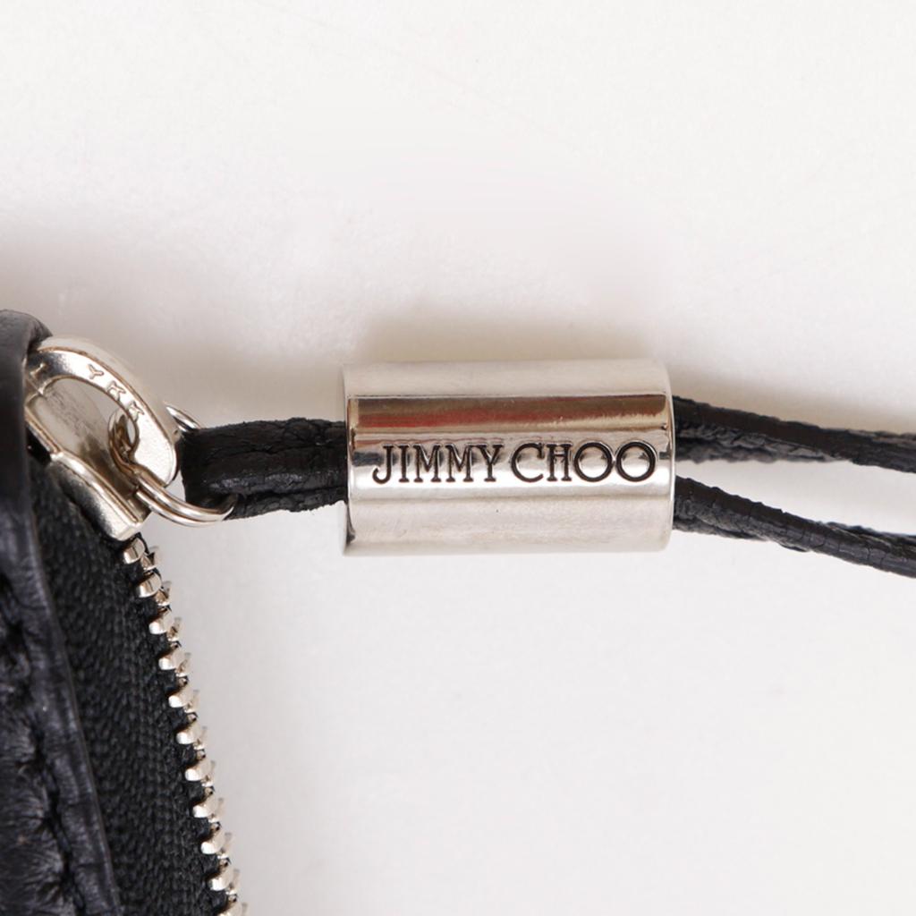 JIMMY CHOO Zip Around Purse Star studs black leather/Rhinestone Women Used