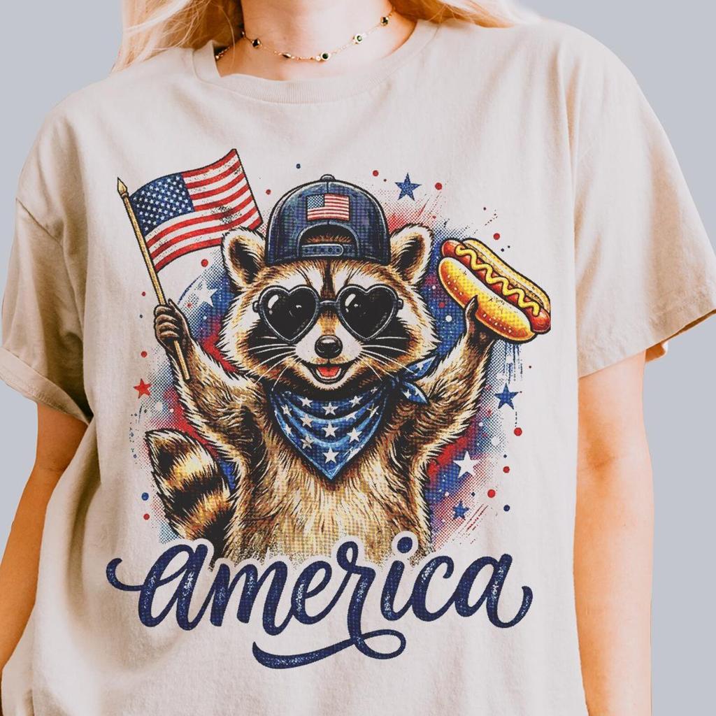 Feral & Free Racoon Shirt, 4th of July Shirt, USA Independence Day Shirt, Funny Raccoon Tee, Patriotic Shirt, July 4th Gift
