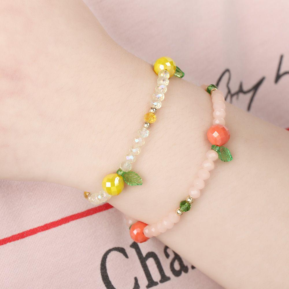 Girl Sweet Gift Bangles Elastic Rope Bracelets Glass Crystal Stone Fruit Crystal Beaded Bracelet