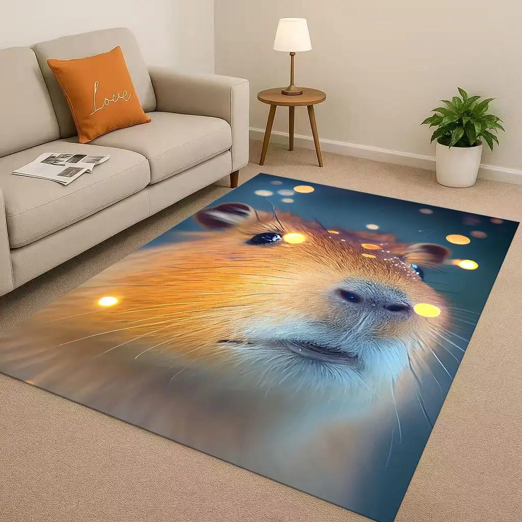 3D Cute Capybara Art Cartoon Living Room Non-Slip Area Rug Soft Carpet for Bedroom Playroom Sofa , Easy Clean Home Decor Doormat