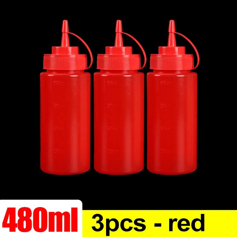 Plastic Condiment Squeeze Bottles Ketchup Mustard Salad BBQ Olive Oil Dispenser Seasoning Sauces Bottles Kitchen Tools 240/480ml