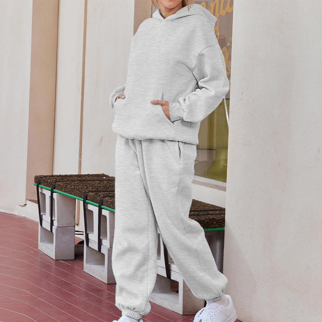 Женские комплекты из 2 предметов, спортивный костюм с капюшоном, толстовка большого размера, мешковатые осенние модные спортивные штаны с карманами