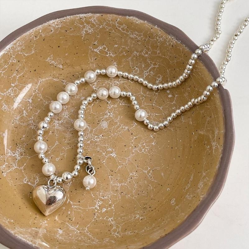 Элегантное ожерелье из крупных белых искусственных жемчужин для женщин, цепочка на ключицу в форме сердца, милые свадебные украшения для вечеринки