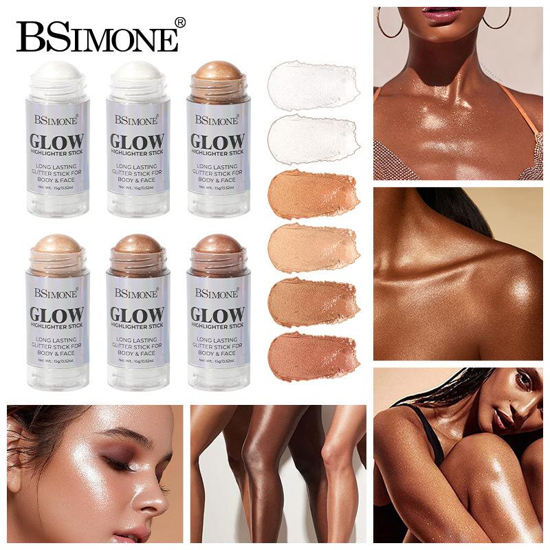 Body Shimmer Powder Highlighter Stick Facial Makeup Waterproof Sweat-Resistant Non-Fading Brightening Eyeshadow Highlighter