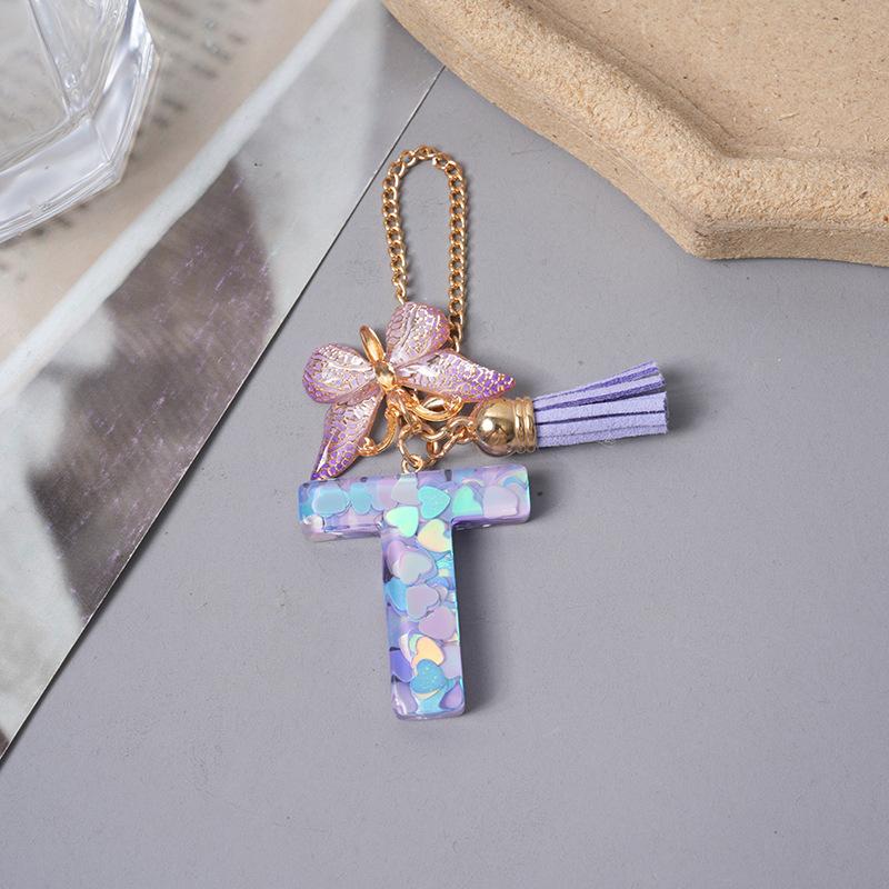 Подвески с буквами AZ Фиолетовая бабочка Кисточка Инициал Брелок Сумка Подвеска Персонализированные Подвески Цепочка для стакана с водой Аксессуары