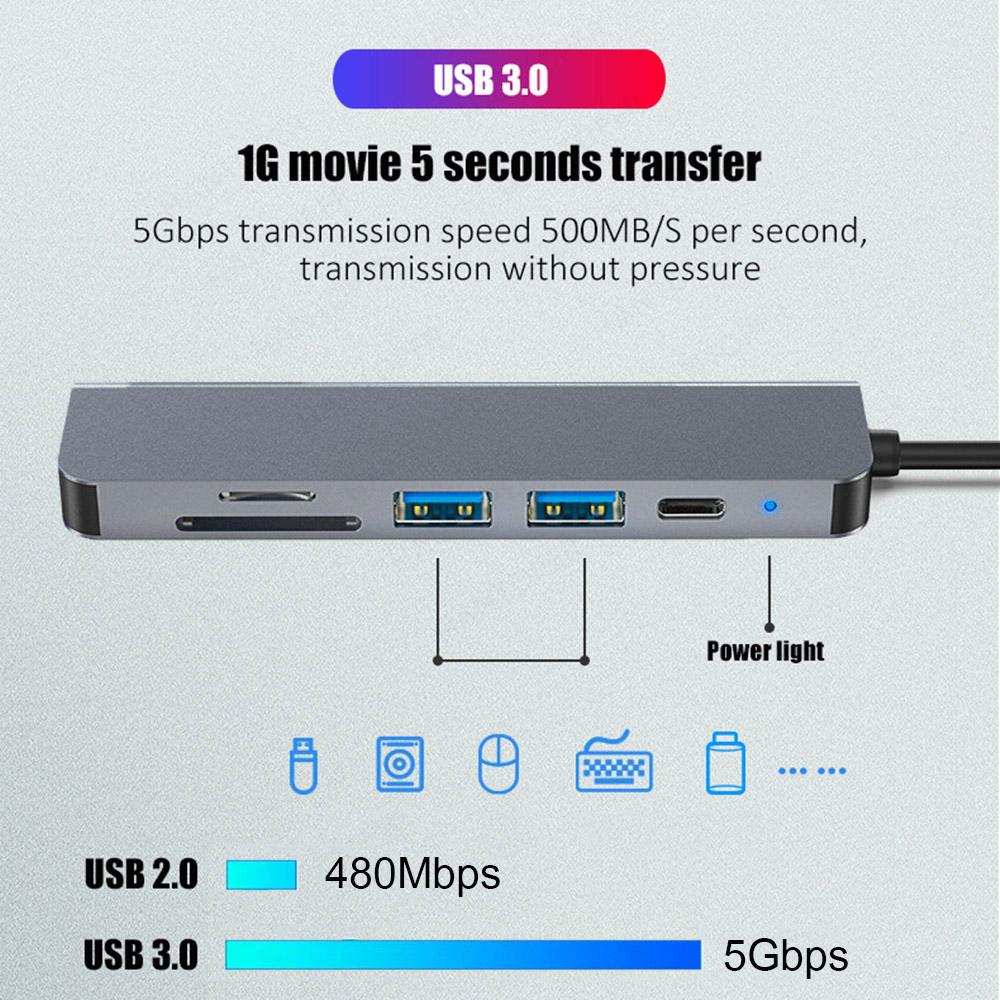 6 в 1 USB C концентратор тип C адаптер для 4K HDMI SD TF карта PD быстрая зарядка разветвитель тип C док-станция для ПК ноутбука