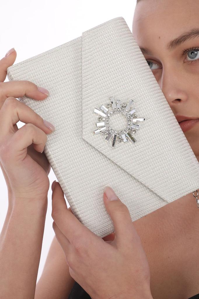 Women's Pearl Bream Material Stone Accessory Magnetic Envelope Cover Usable Evening Dress Bag with Shoulder Strap