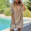 Women's Fashion Elegant Shirt Dress Lapel Long Sleeve Buttons Summer Sun Shirt Casual Loose Commuter Long Dresses Women Clothing