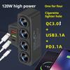 Car Charger 3 USB Ports QC3.0 And PD 3.1A 120W 4-Socket Built-in Safety Wire Fast