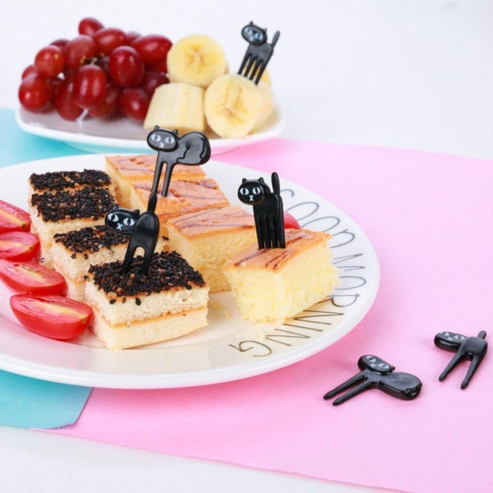 18PCS Mini Black Cat Fruit Fork Creative Dessert Fork Cartoon Fruit Toothpick  Kids