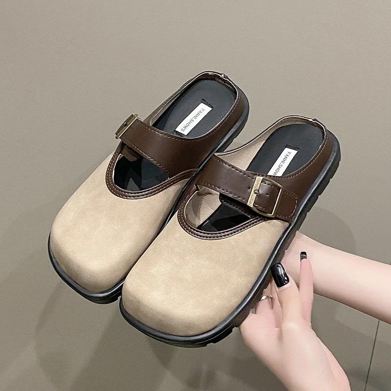 Fashion Women Mules Shoes Slippers Square Toe Flats Summer Designer Casual Outdoor Sandals 2024 New Cozy Flip  Shoes for Women Leisure