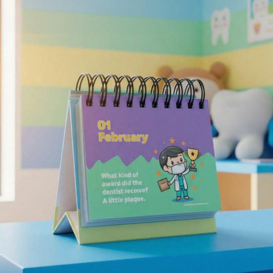 Календарь детских анекдотов на 2026 год с отрывными страницами, содержащими ежедневные каламбуры и шутки. Небольшой настольный календарь в подарок детям.