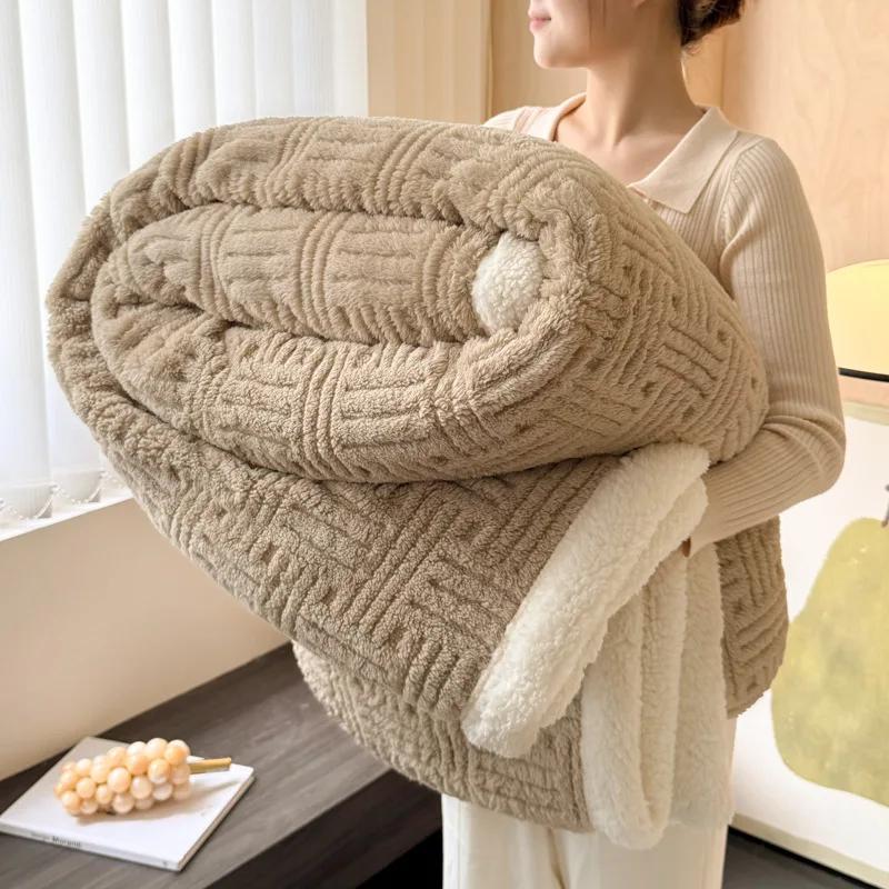 Solid Color Jacquard A Class Cotton Velvet Blanket Four Season Universal Multi-function Thick Warm Lamb Wool Office Nap Blanket