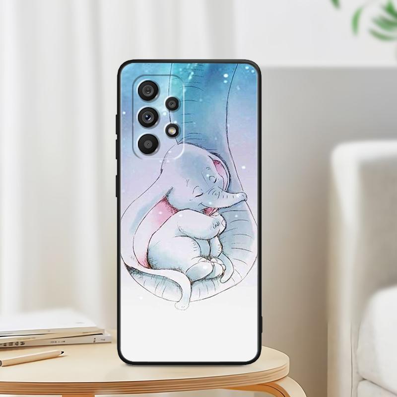 Cute Dumbo Cartoon For Samsung A53 A52 A33 A32 A51 A71 A21S A13 A73 A50 A22 A23 A03 A72 A54 A12 5G Black TPU Phone Case