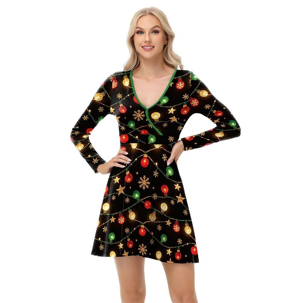 V Neck Christmas Elf Dress A-Line Cosplay Costume Christmas Cosplay Holiday Party