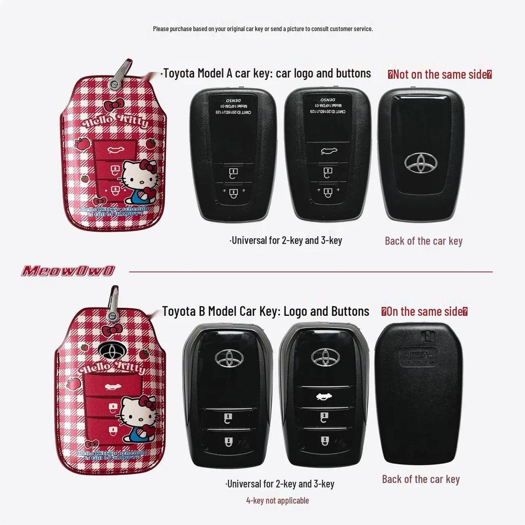 Красный чехол для ключей Hello Kitty для Toyota: Camry, Corolla, Land Cruiser, RAV4, IZOA и CHR.