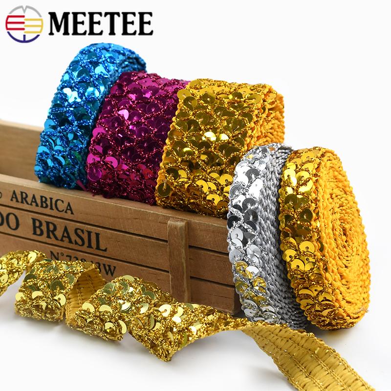 2/5/10M Sequin Lace Braided Band Decoration Ribbon for Clothes Not Elastic Trim Cosplay Dance Dress Wedding Sewing Accessories