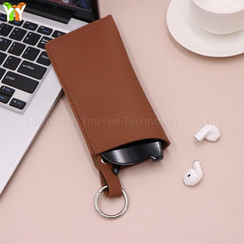 Hot Selling Leather Sunglasses Bag Portable Travel Glasses Case Eyeglasses Holder Pouch with O Ring