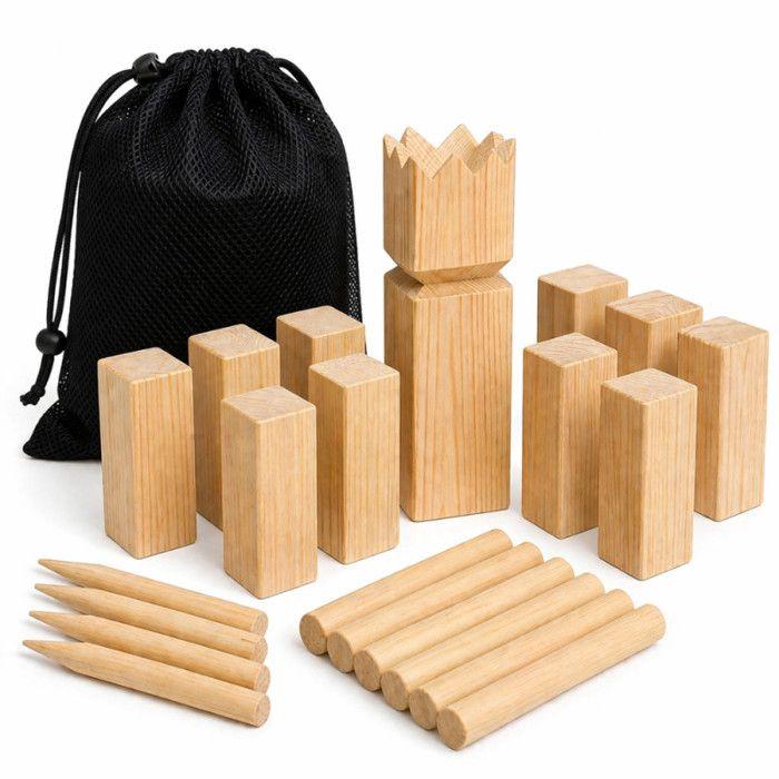Jeu de Kubb - FERRY JOUETS - 21 pièces - Bois naturel - Filet de rangement - 2-12 joueurs