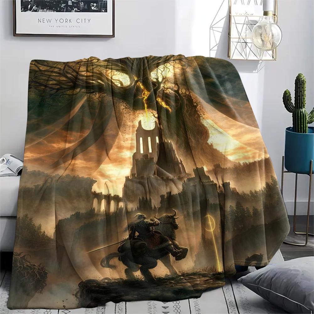 1Pc Elden Ring Print Flannel Blanket, High quality Comfortable for All Seasons, Home Decor, Warmth and Comfort, Perfect for Christmas Gifts