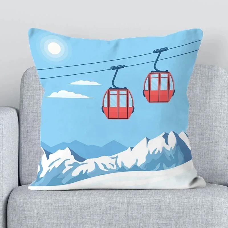 Ski Resort Ski Props Printed Decoration Office Decoration Cushion Cover Home Pillowcase Square