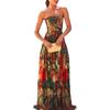 Женское strapless макси-платье с абстрактным принтом разных цветов, эластичная талия, струящееся длинное платье