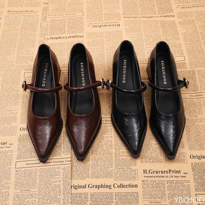 Женские весенние модные универсальные новые туфли на высоком каблуке Элегантные минималистичные женские туфли с острым носком туфли с неглубоким вырезом на среднем каблуке