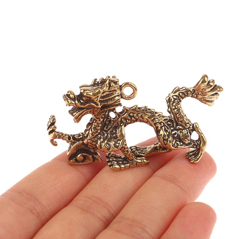 1Pc Solid Brass Zodiac Dragon Small Statue Desktop Ornament Feng Shui Decor